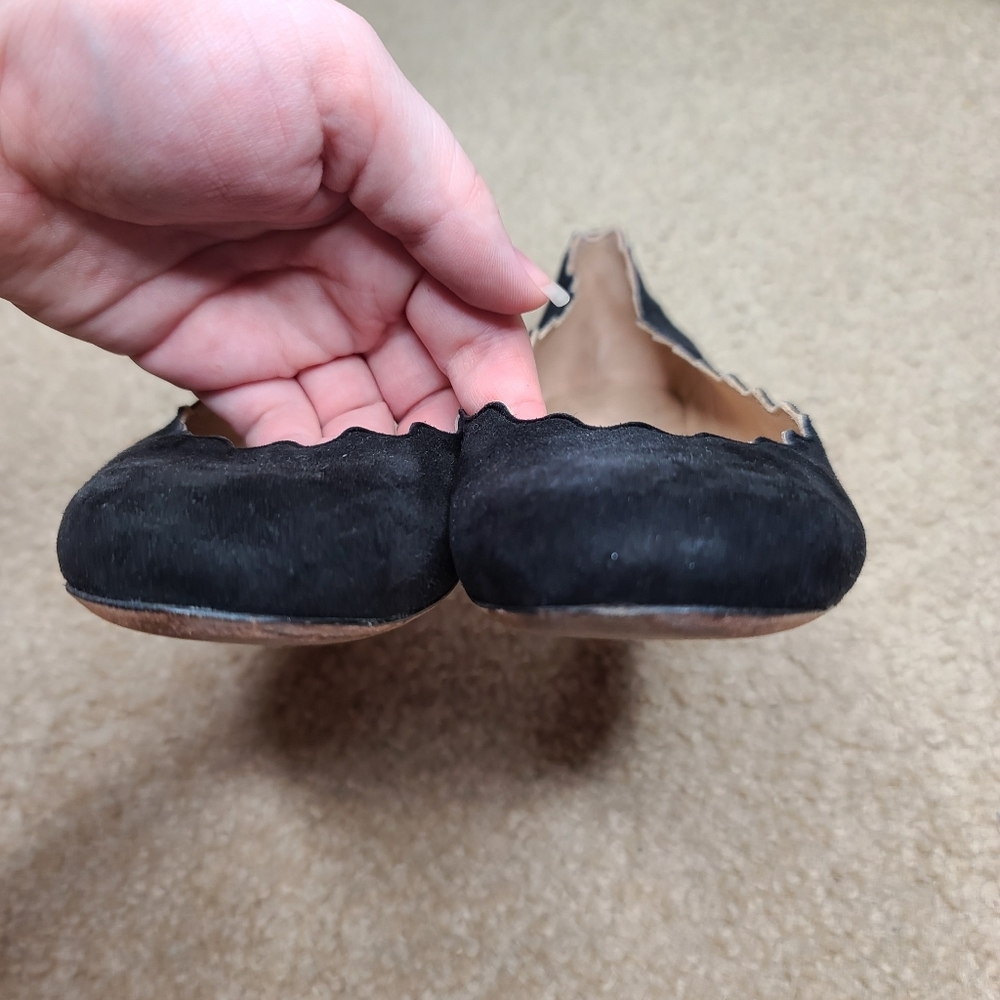 Chloé Lauren Scalloped Black Suede Ballet Flats Size 36 - Picture 6 of 10